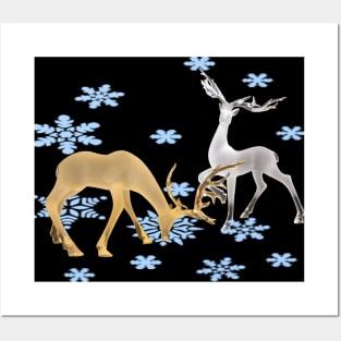 Deer with snow Posters and Art